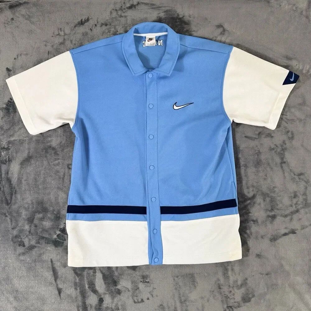 Vintage Nike Sz M Snap Basketball Warm Up Swoosh Short Sleeve Men Side Pockets